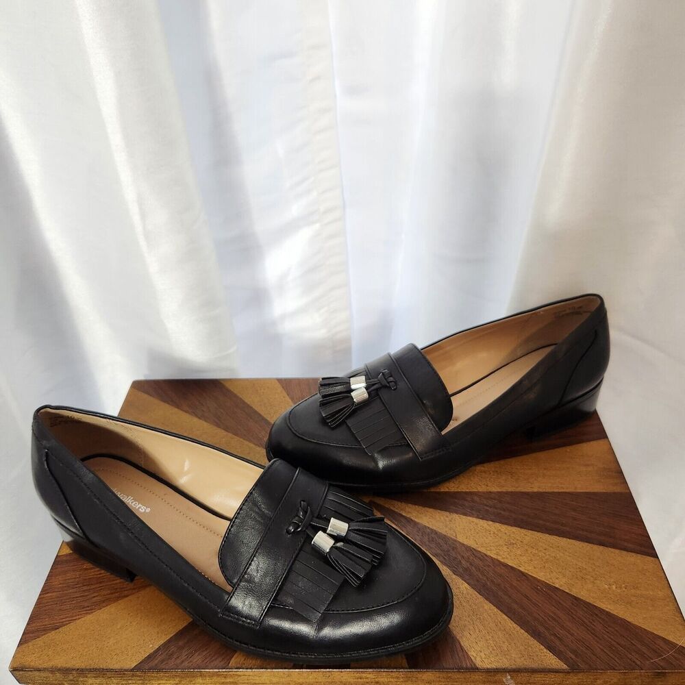 CloudWalkers by Avenue Elaina Tassel Loafers Sz 10W Black Faux Leather Shoes